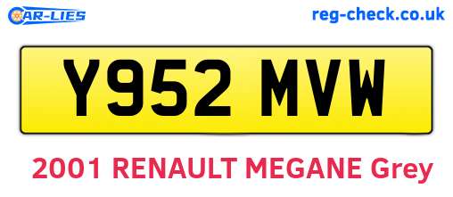 Y952MVW are the vehicle registration plates.