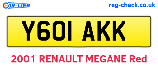 Y601AKK are the vehicle registration plates.