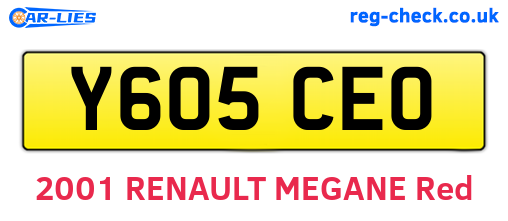 Y605CEO are the vehicle registration plates.