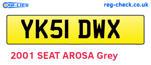 YK51DWX are the vehicle registration plates.