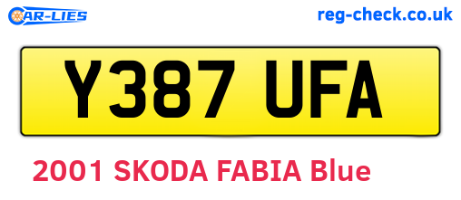 Y387UFA are the vehicle registration plates.