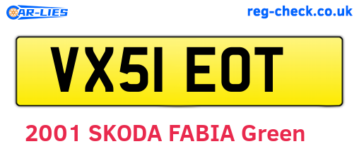 VX51EOT are the vehicle registration plates.