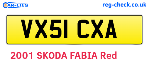 VX51CXA are the vehicle registration plates.