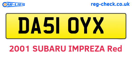 DA51OYX are the vehicle registration plates.