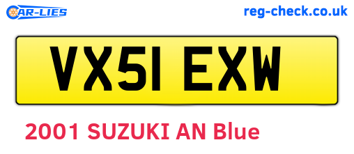 VX51EXW are the vehicle registration plates.