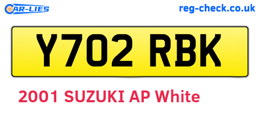 Y702RBK are the vehicle registration plates.