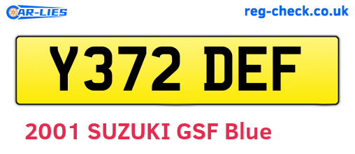 Y372DEF are the vehicle registration plates.
