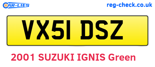 VX51DSZ are the vehicle registration plates.
