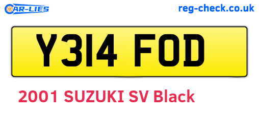 Y314FOD are the vehicle registration plates.
