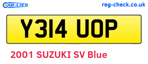 Y314UOP are the vehicle registration plates.