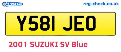 Y581JEO are the vehicle registration plates.