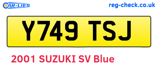 Y749TSJ are the vehicle registration plates.