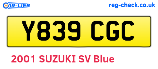 Y839CGC are the vehicle registration plates.