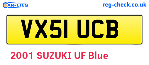 VX51UCB are the vehicle registration plates.