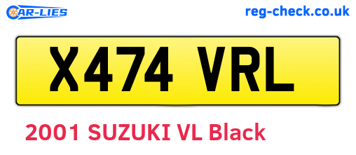 X474VRL are the vehicle registration plates.