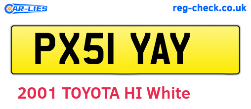 PX51YAY are the vehicle registration plates.