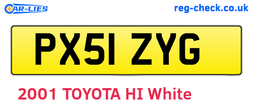 PX51ZYG are the vehicle registration plates.