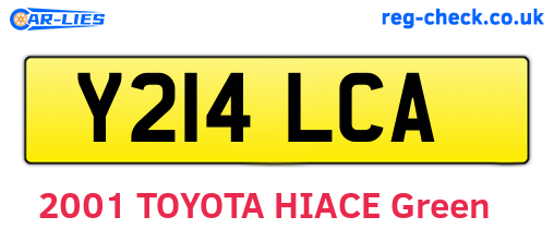 Y214LCA are the vehicle registration plates.