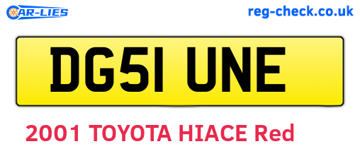 DG51UNE are the vehicle registration plates.