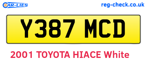 Y387MCD are the vehicle registration plates.