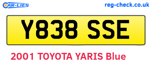 Y838SSE are the vehicle registration plates.