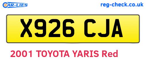 X926CJA are the vehicle registration plates.