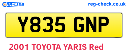Y835GNP are the vehicle registration plates.