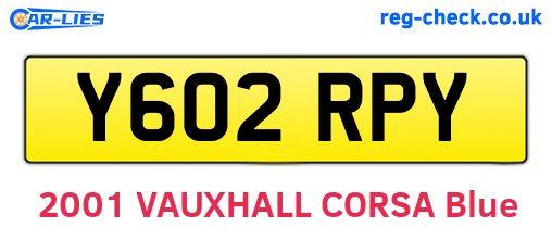 Y602RPY are the vehicle registration plates.
