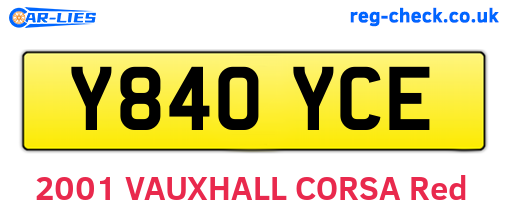 Y840YCE are the vehicle registration plates.