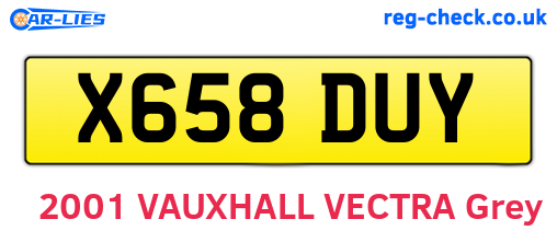 X658DUY are the vehicle registration plates.