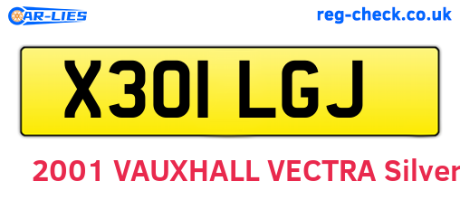 X301LGJ are the vehicle registration plates.