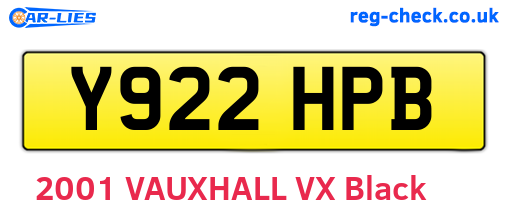 Y922HPB are the vehicle registration plates.