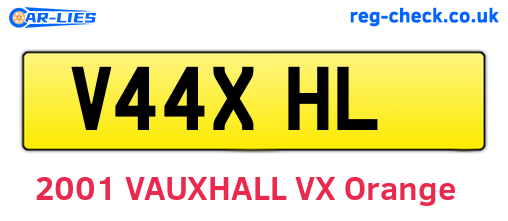 V44XHL are the vehicle registration plates.