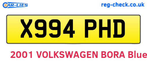 X994PHD are the vehicle registration plates.