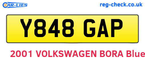 Y848GAP are the vehicle registration plates.