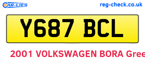 Y687BCL are the vehicle registration plates.