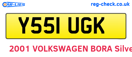 Y551UGK are the vehicle registration plates.