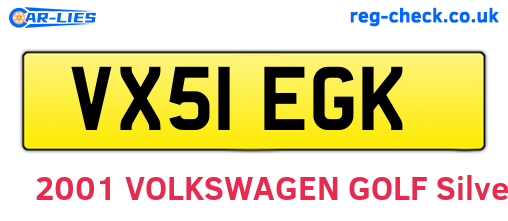 VX51EGK are the vehicle registration plates.