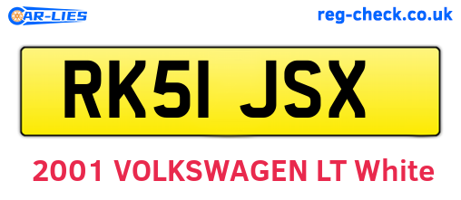 RK51JSX are the vehicle registration plates.