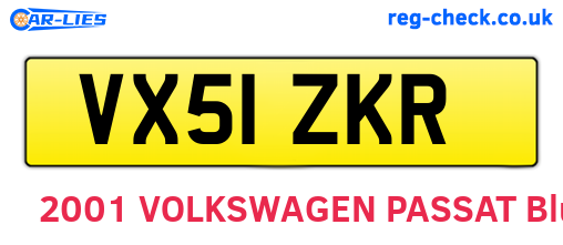 VX51ZKR are the vehicle registration plates.