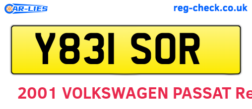 Y831SOR are the vehicle registration plates.