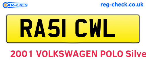 RA51CWL are the vehicle registration plates.