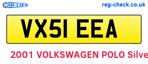 VX51EEA are the vehicle registration plates.