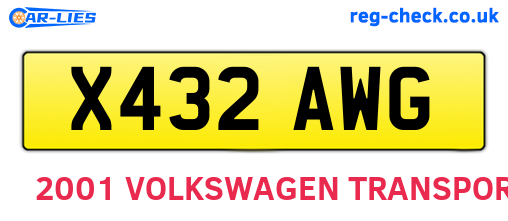 X432AWG are the vehicle registration plates.