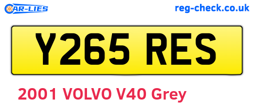 Y265RES are the vehicle registration plates.