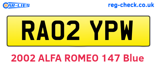RA02YPW are the vehicle registration plates.