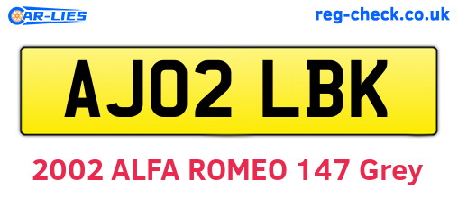 AJ02LBK are the vehicle registration plates.