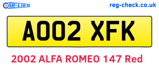 AO02XFK are the vehicle registration plates.