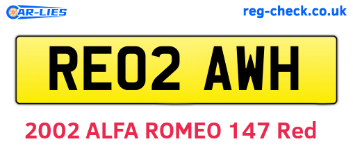 RE02AWH are the vehicle registration plates.