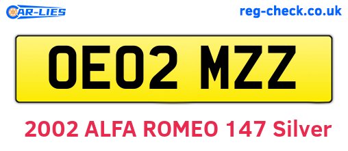 OE02MZZ are the vehicle registration plates.